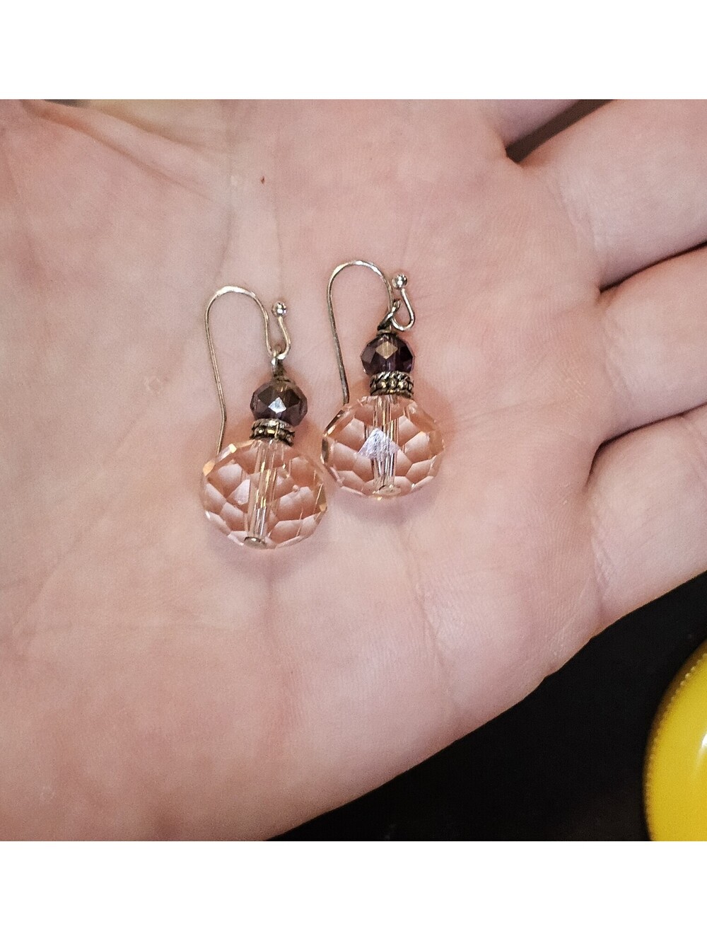 Pink Round Crystal Dangle/Drop Earrings for Lobe, Hook Closure, Crystal Stones